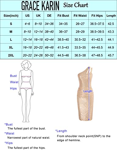 GRACE KARIN Women Sexy Sequin Cutout Bodycon One Shoulder Ruched Cocktail Dress Black S