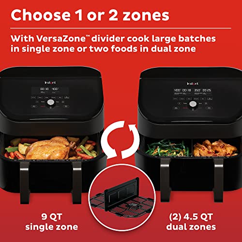 Instant Vortex 9 Quart VersaZone 8-in-1 Air Fryer with Dual Basket Option, From the Makers of Instant Pot with EvenCrisp Technology, Nonstick and Dishwasher-Safe Basket, App With Over 100 Recipes