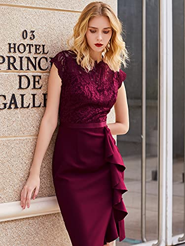 Miusol Women's Retro Floral Lace Ruffle Style Cocktail Mini Dress Navy Blue