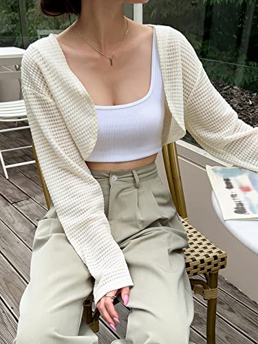 Verdusa Women's Open Front Drop Shoulder Long Sleeve Crop Cardigan Shrug Beige L