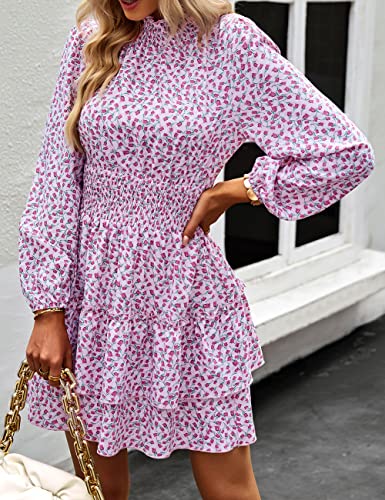 ADEWEL Women's Long Sleeve Mock Neck Ruffle Mini Dress