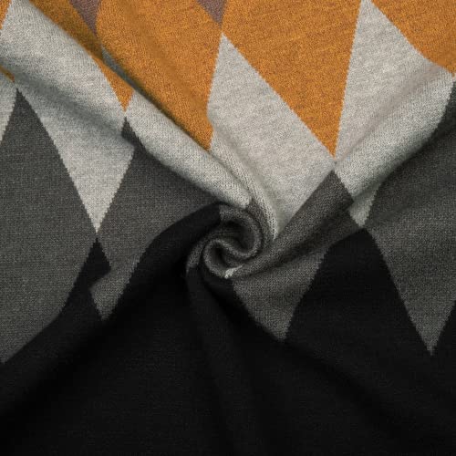 GRACE KARIN Women's Cardigan Sweater Color Block Long Sleeve Casual Long Sleeve Argyle Black S