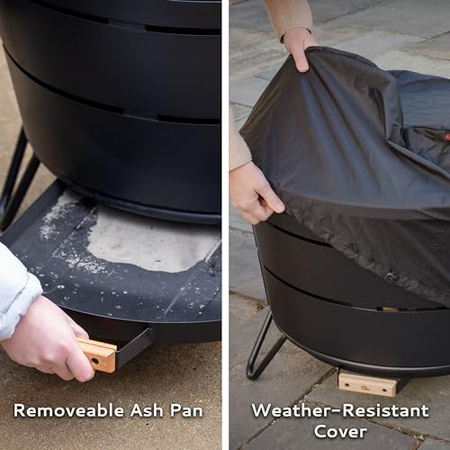TIKI Brand Smokeless 24.75 in. Patio Fire Pit, Wood Burning Outdoor Fire Pit - Includes Wood Pack, Modern Design with Removable Ash Pan and Weather Resistant Cover, Black