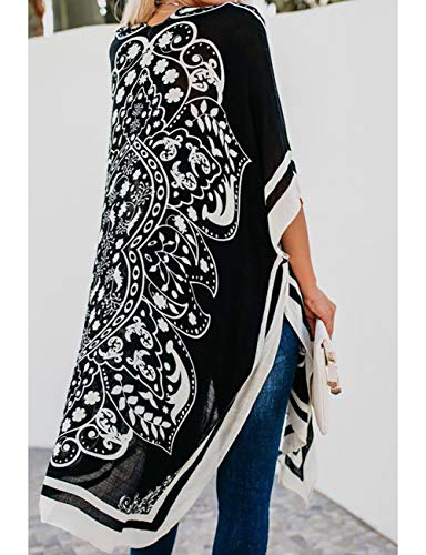 Bsubseach Loose Printed 3/4 Sleeve Kimono Cardigan