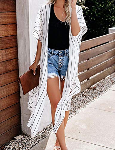 Bsubseach Loose Printed 3/4 Sleeve Kimono Cardigan