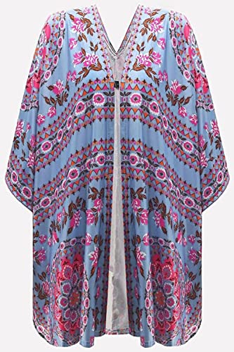 Bsubseach Loose Printed 3/4 Sleeve Kimono Cardigan