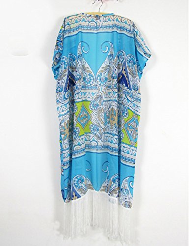 Bsubseach Women's Blue Print Chiffon Bikini Swimsuit Cover Ups