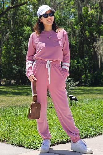 RUBZOOF Womens Loungewear Set Fall Tracksuit Drawstring Sweatpants Workout Sets Two Piece Black 3XL