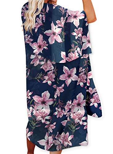 Jayscreate Women's Chiffon Kimono Cardigan Lightweight Batwing Summer Casual Sheer Swimsuit Up for Women Coverup Tops