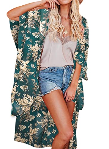Jayscreate Women's Chiffon Kimono Cardigan Lightweight Batwing Summer Casual Sheer Swimsuit Up for Women Coverup Tops
