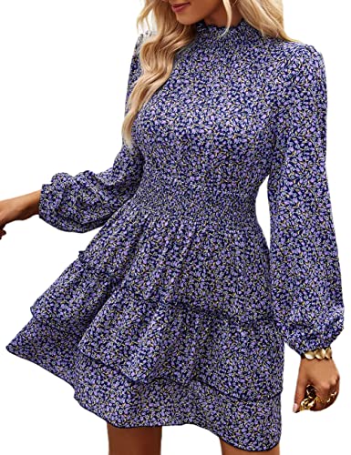 ADEWEL Women's Long Sleeve Mock Neck Ruffle Mini Dress