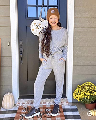 PRETTYGARDEN Women's 2023 Fall Two Piece Outfit Long Sleeve Crewneck Pullover Tops And Long Pants Tracksuit (Black,X-Large)