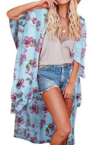 Jayscreate Women's Chiffon Kimono Cardigan Lightweight Batwing Summer Casual Sheer Swimsuit Up for Women Coverup Tops