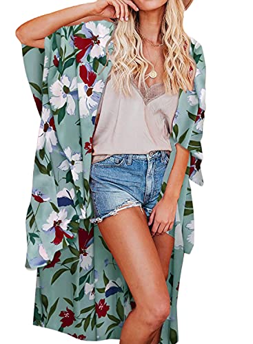 Jayscreate Women's Chiffon Kimono Cardigan Lightweight Batwing Summer Casual Sheer Swimsuit Up for Women Coverup Tops