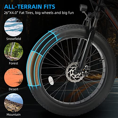 Wheelspeed Electric Bike 26" X 4.0", 500W Motor & 32km/h Fat Tire Electric Mountain Bike for Adults, 112km Range Electric Bicycle with Removable Battery, Shimano 7-Speed Gear Snow Beach E-bike (26" Electric Bike Fat Tires Black)