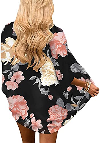 Naivikid Women's Summer Floral Print Kimonos Loose Half Sleeve Chiffon Cardigan Blouses Casual Cover Up Tibetan Blue Flower XXL