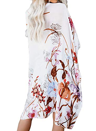 Jayscreate Women's Chiffon Kimono Cardigan Lightweight Batwing Summer Casual Sheer Swimsuit Up for Women Coverup Tops