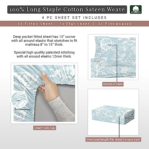 Pizuna 400 Thread Count Cotton Full-Size-Bed-Sheets-Set,