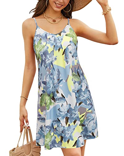 ULTRANICE Women's Summer Casual Spaghetti Straps Floral Swing Beach Dresses Mini Sun Dress