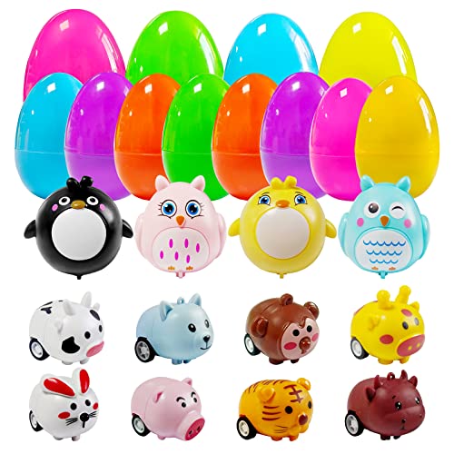 Dokeawo Easter Eggs Filled with Toys, 10Pcs Easter Eggs with 10Pcs Mini Pull-back Car Toys for Easter Egg Hunt, Easter Gifts for Kids, Easter Basket Stuffers for Kids