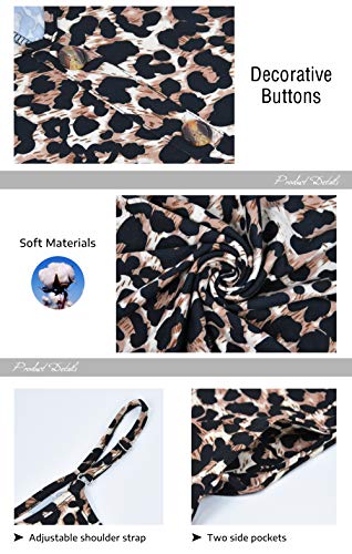 WNEEDU Women Summer Dress Sexy V Neck Button Down Floral Print Swing Mini Tunic Dress with Pockets (XL, Rose White)