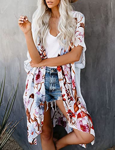 Bsubseach Loose Printed 3/4 Sleeve Kimono Cardigan