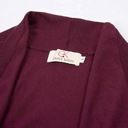 GRACE KARIN Women's Cardigan Sweater Color Block Long Sleeve Casual Long Sleeve Argyle Black S