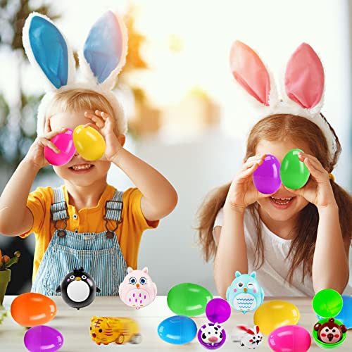 Dokeawo Easter Eggs Filled with Toys, 10Pcs Easter Eggs with 10Pcs Mini Pull-back Car Toys for Easter Egg Hunt, Easter Gifts for Kids, Easter Basket Stuffers for Kids