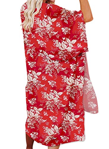 Jayscreate Women's Chiffon Kimono Cardigan Lightweight Batwing Summer Casual Sheer Swimsuit Up for Women Coverup Tops