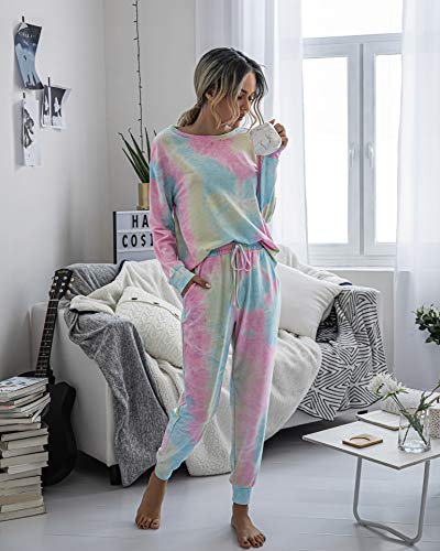 PRETTYGARDEN Women's Tie Dye Two Piece Tracksuit Set Long Sleeve Sweatshirt with Long Pants (Grey,X-Large)