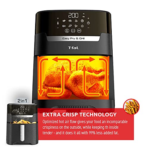 T-Fal Air Fryer, Friteuse, Easy Fry, Low Oil, Patented Basket System, 4.4Qt / 4.2L, EY201850, Black