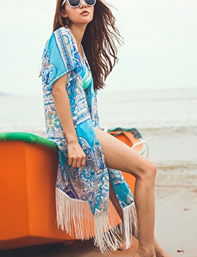 Bsubseach Women's Blue Print Chiffon Bikini Swimsuit Cover Ups