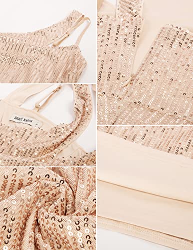 GRACE KARIN Women Sexy Sequin Cutout Bodycon One Shoulder Ruched Cocktail Dress Black S