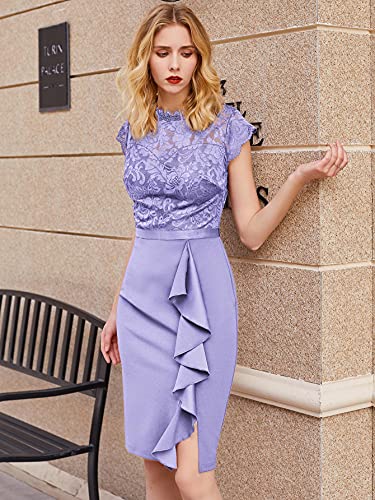 Miusol Women's Retro Floral Lace Ruffle Style Cocktail Mini Dress