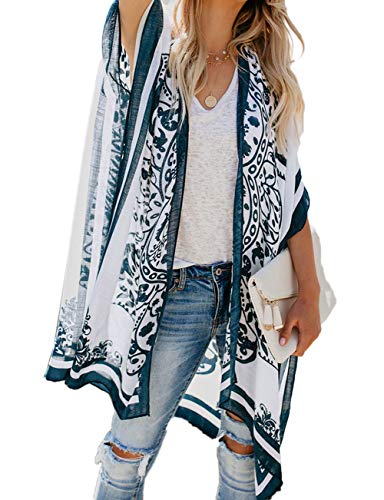 Bsubseach Loose Printed 3/4 Sleeve Kimono Cardigan