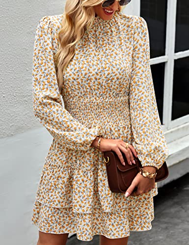 ADEWEL Women's Long Sleeve Mock Neck Ruffle Mini Dress