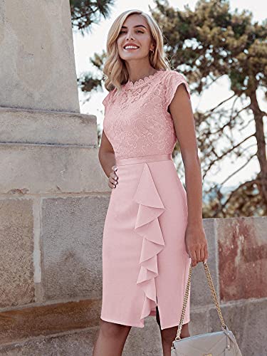 Miusol Women's Retro Floral Lace Ruffle Style Cocktail Mini Dress