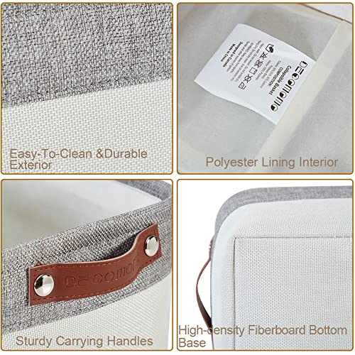 DECOMOMO Foldable Small Storage Bin | Rugged Canvas Fabric Basket Container W/ Leather Handles | Great for Organizing Closets, Offices, Nurseries and Homes (Grey and White, Small - 6 Pack)
