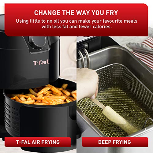 T-Fal Air Fryer, Friteuse, Easy Fry, Low Oil, Patented Basket System, 4.4Qt / 4.2L, EY201850, Black