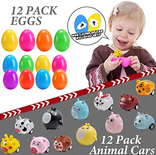 Dokeawo Easter Eggs Filled with Toys, 10Pcs Easter Eggs with 10Pcs Mini Pull-back Car Toys for Easter Egg Hunt, Easter Gifts for Kids, Easter Basket Stuffers for Kids