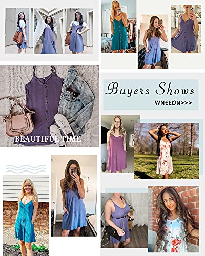 WNEEDU Women Summer Dress Sexy V Neck Button Down Floral Print Swing Mini Tunic Dress with Pockets (XL, Rose White)