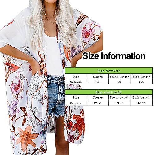 Jayscreate Women's Chiffon Kimono Cardigan Lightweight Batwing Summer Casual Sheer Swimsuit Up for Women Coverup Tops