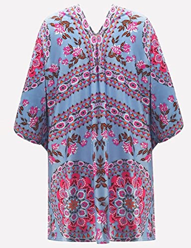 Bsubseach Loose Printed 3/4 Sleeve Kimono Cardigan
