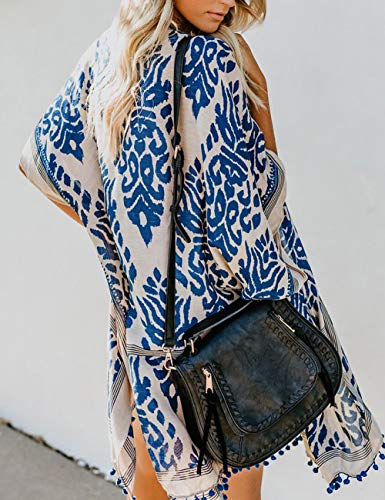 Bsubseach Loose Printed 3/4 Sleeve Kimono Cardigan