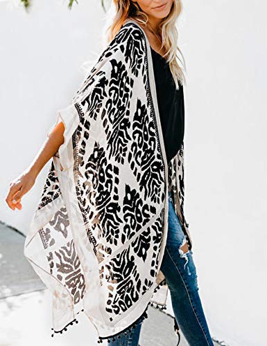 Bsubseach Loose Printed 3/4 Sleeve Kimono Cardigan
