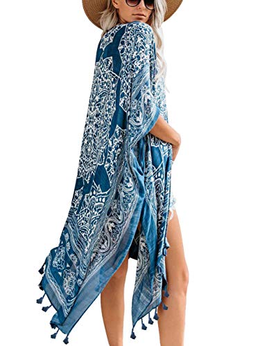 Bsubseach Loose Printed 3/4 Sleeve Kimono Cardigan