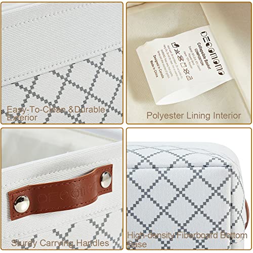 DECOMOMO Foldable Small Storage Bin | Rugged Canvas Fabric Basket Container W/ Leather Handles | Great for Organizing Closets, Offices, Nurseries and Homes (Grey and White, Small - 6 Pack)