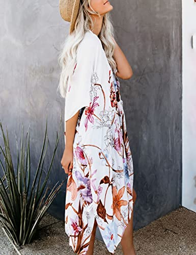 Bsubseach Loose Printed 3/4 Sleeve Kimono Cardigan