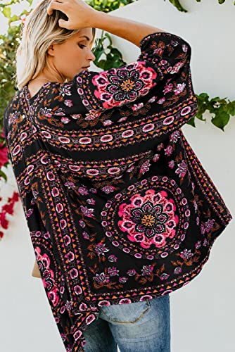 Bsubseach Pom Pom Kimono Cover Up for Bathing Suit Women Half Sleeve Cardigan Summer Bikini Beachwear Black