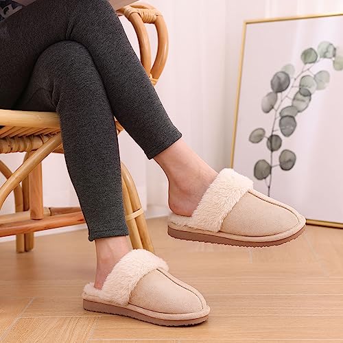 Litfun Women's Fuzzy Memory Foam Slippers Fluffy Winter House Shoes Indoor and Outdoor, Brown 7-7.5